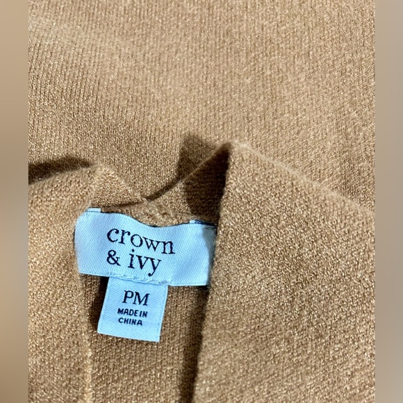 Crown&Ivy Open Cardigan Sweater Womens Sz M Petite Tan Black Stripes ColorBlock - Picture 4 of 9